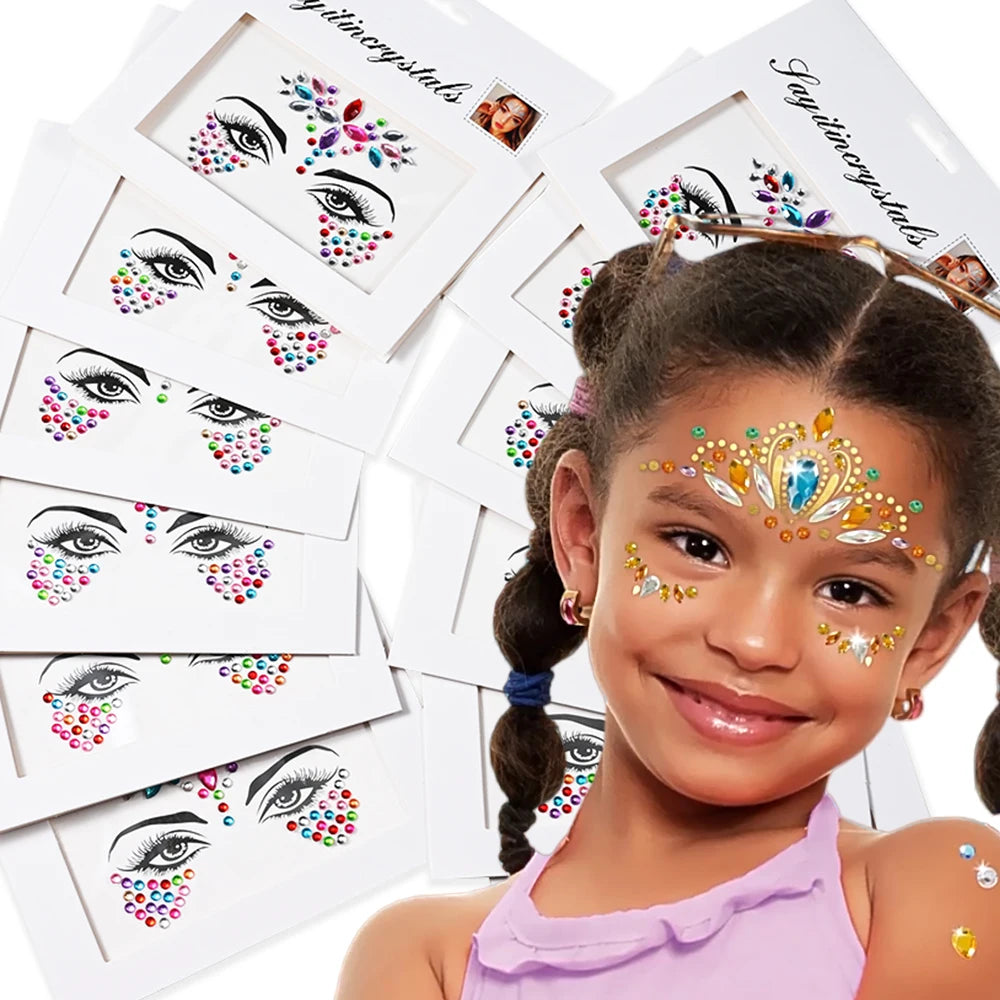 5Pc Diamond Face Stickers For Child Mixed Style Colorful Glitter Crystal Face Decal 3D Self-Adhesive Face Rhinestones Small Size