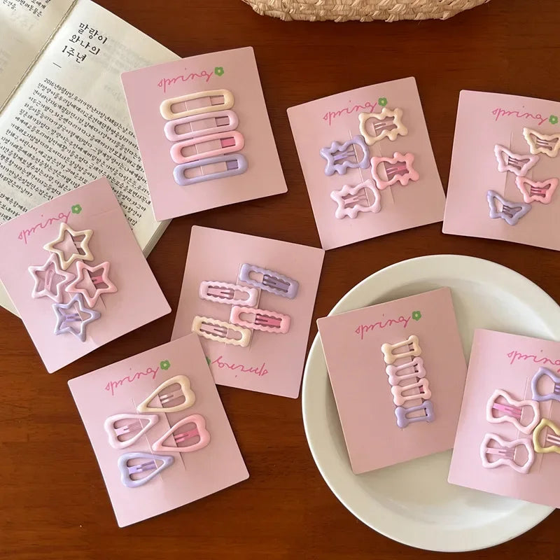 4pcs/set Cute Colorful Geometric Fashion Hair Clips Girls Hair Decoration Hairpins Barrettes Children Lovely Hair Accessories