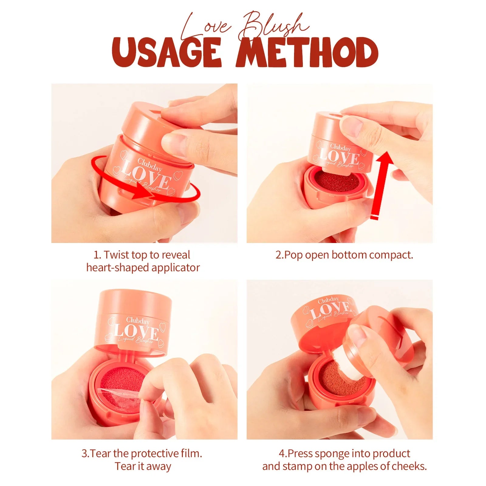 High Quality MISS ROSE New Soft Sponge Love Stamp Blush Make Up  Natural Heart Shape Cushion Blusher Liquid Cheek Rouge Blushe