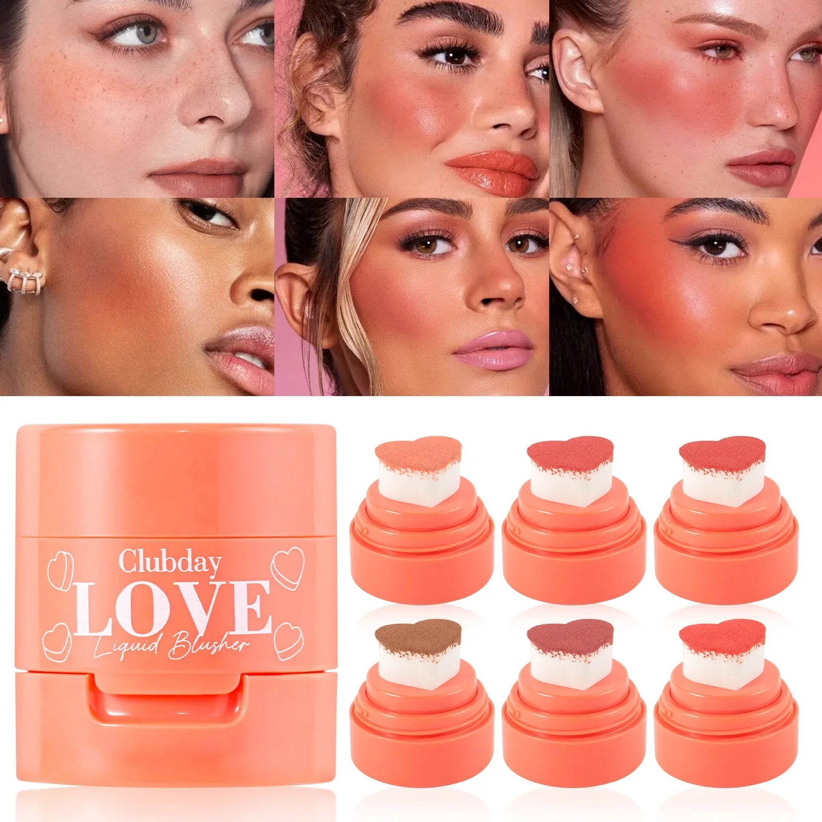 High Quality MISS ROSE New Soft Sponge Love Stamp Blush Make Up  Natural Heart Shape Cushion Blusher Liquid Cheek Rouge Blushe