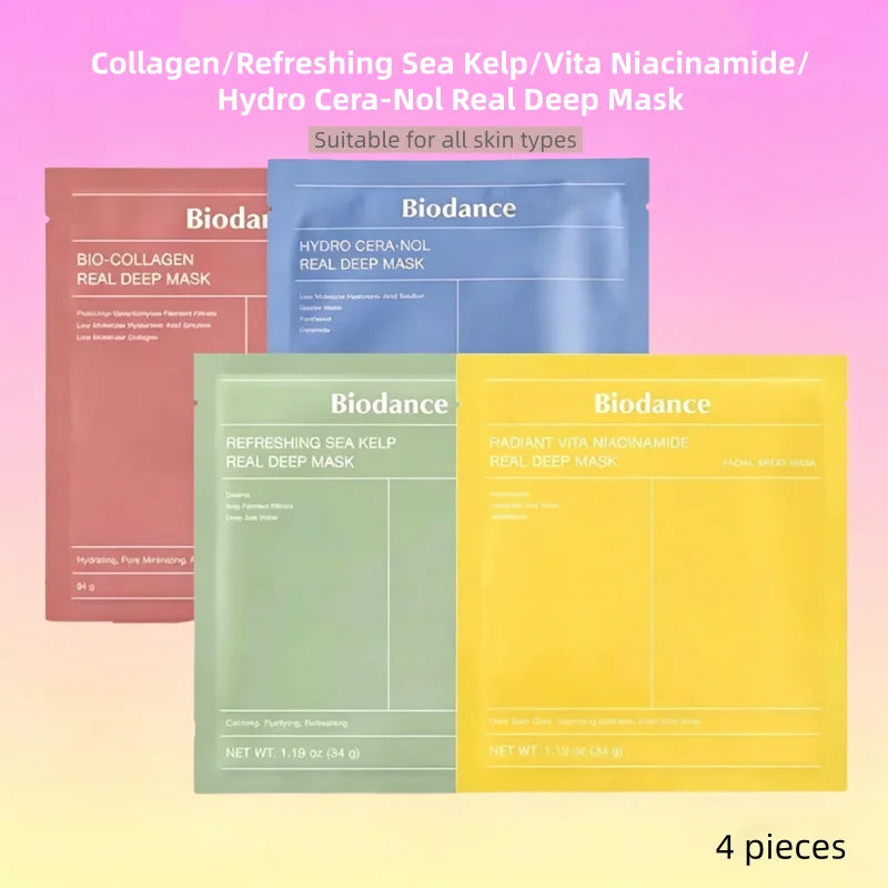Korean Skincare Collagen/Refreshing Sea Kelp/Vita Niacinamide/Hydro Cera-Nol Real Deep Mask,Hydrating Overnight Face Masks 4pcs